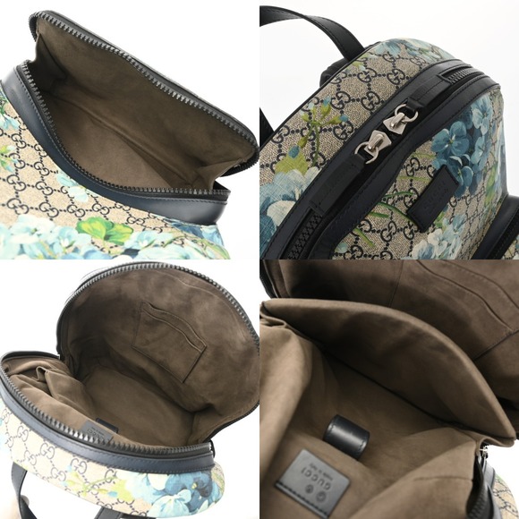 Gucci GG Blooms Backpack Beige Blue Canvas Leather Daypack - Picture 9 of 9